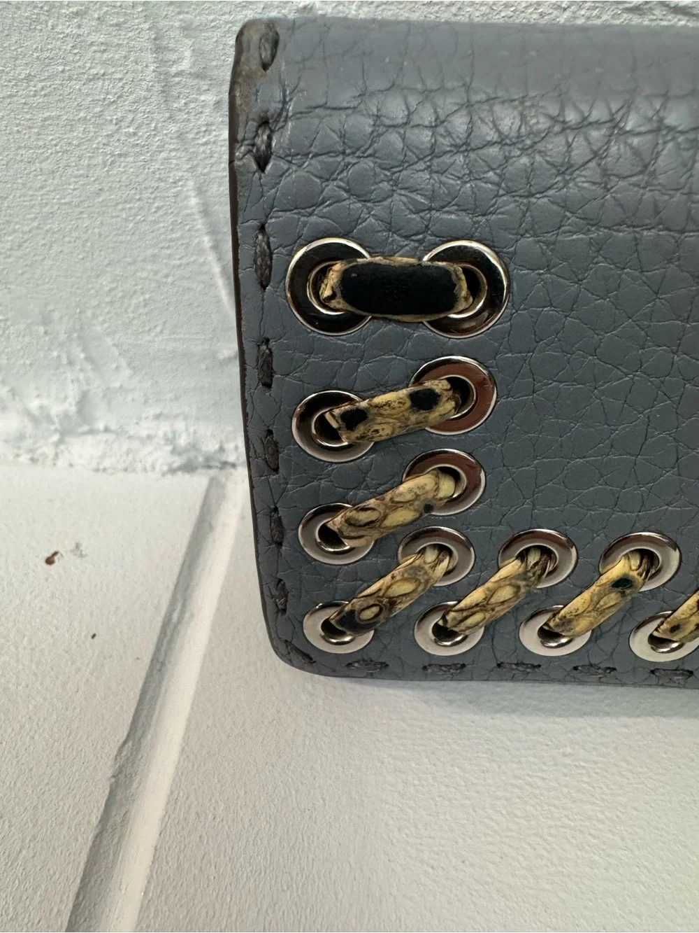 Fendi Gray-Blue Leather Selleria Wallet Full Set